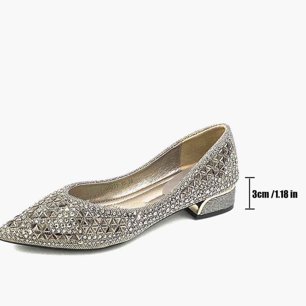 Women’s rhinestone pointed toe chunky heel pumps - Picture 5 of 6